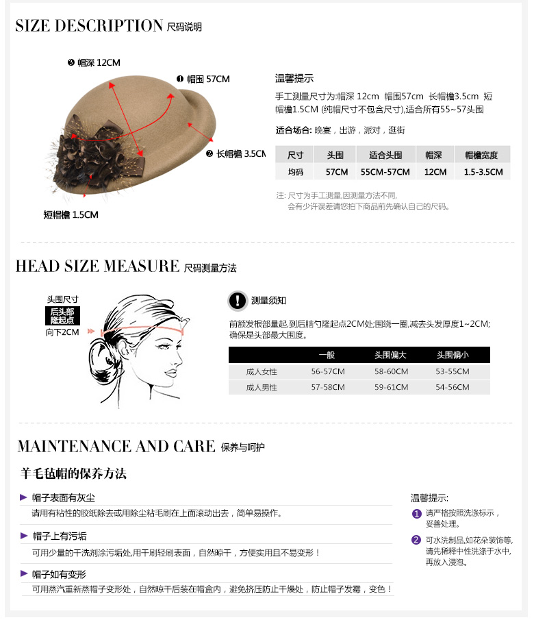 貝雷帽，羊毛呢帽，尺寸說明